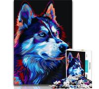 Puzzles for Teenagers Siberian Husky Neon Puzzles 1000 Pieces for Adults,Challenging Game Toys for Is Ideal As A Gift for The Whole Family (50x75cm)