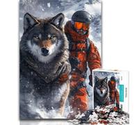 Puzzles for Teenagers Skiers And Wolves Puzzles 1000 Pieces for Adults,Artistic Wall Decor & Birthday Gift Idea for Friends, Home Office 26x38cm