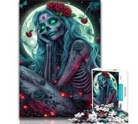 Puzzles for Teenagers Skull Girl Under The Moon Puzzles 1000 Pieces for Adults,Artistic Wall Decor & Birthday Gift Idea for Friends, Home Office 50x75cm