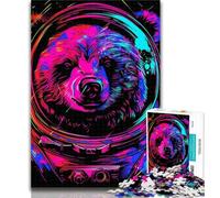 Puzzles for Teenagers Space Astronaut Bear Neon 1000 Pieces Jigsaw Puzzles for Adults And Teens,for Home Decoration for Age 14 Years Up 50x75cm