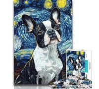 Puzzles for Teenagers Starry Night Boston Terrier Jigsaw Puzzles for Adults 1000 Piece,Family Game Birthday Gifts.Challenge High Difficulty 50x75cm