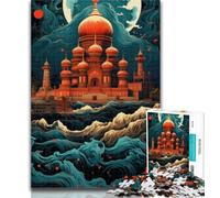 Puzzles for Teenagers Taj Mahal Sailing on Wave Jigsaw Puzzles for Adults 1000 Piece,with Matching Poster And Trivia Sheet for Age 14 Years Up 50x75cm
