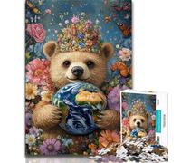 Puzzles for Teenagers Teddy Bear Holding The Earth 1000 Pieces Jigsaw Puzzles for Adults And Teens,Stress Reliever Difficult Challenge Enhance Love between Couples 38x26cm