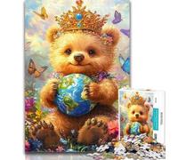 Puzzles for Teenagers Teddy Bear Holding The Earth Jigsaw Puzzles for Adults 1000,Toys Educational Games Stress Relieving Wishlist with Santa Claus 50x75cm