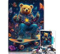 Puzzles for Teenagers Teddy Bear Skateboarding Jigsaw Puzzles for Adults 1000 Piece,Toys Educational Games Stress Relieving Unique Home Decor And Gifts 26x38cm