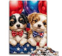 Puzzles for Teenagers Teens 1000pc Puzzle American Flag Puppy Vibrant And Unique Design Relaxing & Challenging Puzzle Experience 50x75cm