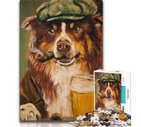 Puzzles for Teenagers Teens 1000pc Puzzle Australian Shepherd Dog Smoking,Stress Reliever Staycation Kill Time Parent-child Interaction 38x26cm
