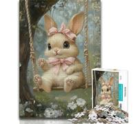 Puzzles for Teenagers Teens 1000pc Puzzle Baby Bunny on The Swing,Stress Reliever Staycation Kill Time Parent-child Interaction 50x75cm