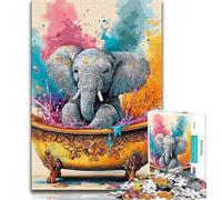 Puzzles for Teenagers Teens 1000pc Puzzle Baby Elephant Taking A Bath,Stress Reliever Staycation Kill Time Parent-child Interaction 50x75cm