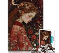 Puzzles for Teenagers Teens 1000pc Puzzle Beautiful Girl with Flowers,Artistic Wall Decor & Birthday Gift Idea for Friends,Home Office (75x50cm)