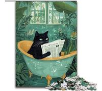 Puzzles for Teenagers Teens 1000pc Puzzle Black Cat in The Bathroom for 14+ Difficult to Complete But Fun And Humorous Birthday Gift 26x38cm