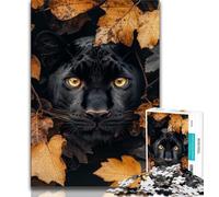 Puzzles for Teenagers Teens 1000pc Puzzle Black Panther in Fallen Leaves,Stress Reliever Staycation Kill Time Parent-child Interaction 75x50cm
