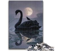Puzzles for Teenagers Teens 1000pc Puzzle Black Swan Under The Moon Staycation Kill Time with Fully Interlocking Randomly Shaped Pieces 26x38cm