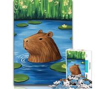 Puzzles for Teenagers Teens 1000pc Puzzle Capibara of The Pond,Stress Reliever Staycation Kill Time Parent-child Interaction 38x26cm
