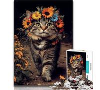 Puzzles for Teenagers Teens 1000pc Puzzle Cat Among Flowers,family Fun Games Fun at Home Activities,Birthday Present,Travel Gifts 38x26cm