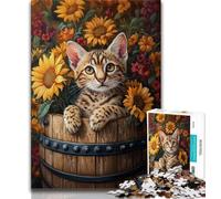 Puzzles for Teenagers Teens 1000pc Puzzle Cat Among Sunflowers,Artistic Wall Decor & Birthday Gift Idea for Friends,Home Office (75x50cm)