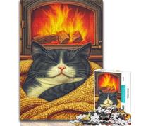 Puzzles for Teenagers Teens 1000pc Puzzle Cat by The Fireplace, Decompressing Intellectual Educational Toy,Gifts Ideas for And Age 14 38x26cm