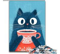 Puzzles for Teenagers Teens 1000pc Puzzle Cat Drinking Coffee, for Age 14+ Suitable for Couples Fun at Home Activities, Birthday Present,Travel Gifts 50x75cm