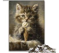 Puzzles for Teenagers Teens 1000pc Puzzle Cat Eating Ice Cream Challenging Game And Family Play for Is Ideal As A Gift for The Whole Family 26x38cm