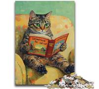 Puzzles for Teenagers Teens 1000pc Puzzle Cat Reading A Book Vibrant And Unique Design Relaxing & Challenging Puzzle Experience 50x75cm