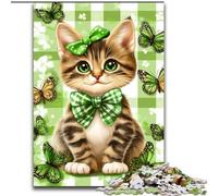 Puzzles for Teenagers Teens 1000pc Puzzle Cat Surrounded by Butterflies, Stress Relief with Fully Interlocking Randomly Shaped Pieces for And 14 Years Old (size 50x75cm)