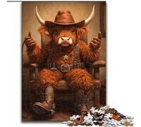 Puzzles for Teenagers Teens 1000pc Puzzle Cowboy Highland Cow Family Fun for Is Ideal As A Gift for The Whole Family for And Age 14 Years Up (size 50x75cm)