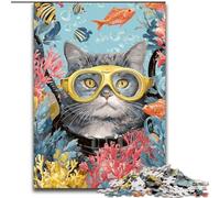 Puzzles for Teenagers Teens 1000pc Puzzle Diver Cat, Stress Reliever Difficult Challenge Secret Santa Gifts for Age 14 Years Up (Size 50x75cm)