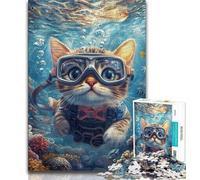 Puzzles for Teenagers Teens 1000pc Puzzle Diver Cat,Stress Reliever Difficult Challenge Unique Home Decor And Gifts 75x50cm