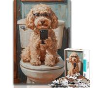 Puzzles for Teenagers Teens 1000pc Puzzle Dog Sitting on The Toilet,Stress Reliever Staycation Kill Time Parent-child Interaction 38x26cm