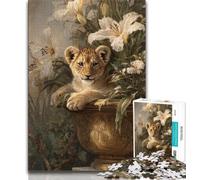 Puzzles for Teenagers Teens 1000pc Puzzle Flowers And Leopard Baby,Stress Reliever Staycation Kill Time Parent-child Interaction 50x75cm