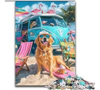 Puzzles for Teenagers Teens 1000pc Puzzle Golden Retriever on Vacation, Challenging Game And Family Play with Fully Interlocking Randomly Shaped Pieces (Size 26x38cm)