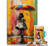 Puzzles for Teenagers Teens 1000pc Puzzle Graffiti Little Girl Holding Umbrella,Artistic Wall Decor & Birthday Gift Idea for Friends,Home Office 38X26CM