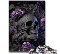 Puzzles for Teenagers Teens 1000pc Puzzle Grey Skull Purple Roses Help The Brain Exercise Addictive Toys to Cultivate Patience Suitable for Couples 26x38cm