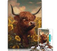 Puzzles for Teenagers Teens 1000pc Puzzle Highland Cow Sunflower, For Family Fun,for Is Ideal As A Gift for The Whole Family for And 14 Years Old 38x26cm