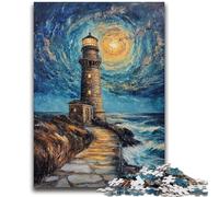 Puzzles for Teenagers Teens 1000pc Puzzle Lighthouse Under The Night Sky Stress Reliever Staycation Kill Time with Matching Poster And Trivia Sheet 50x75cm