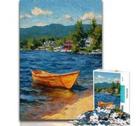 Puzzles for Teenagers Teens 1000pc Puzzle Oil Painting of Boat at Sunset,Stress Reliever Staycation Kill Time Parent-child Interaction 38x26cm