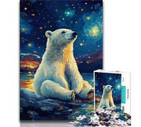 Puzzles for Teenagers Teens 1000pc Puzzle Polar Bear Under The Night Sky,Stress Reliever Staycation Kill Time Parent-child Interaction 50x75cm