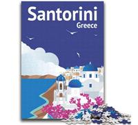 Puzzles for Teenagers Teens 1000pc Puzzle Santorini Travel Poster Help The Brain Exercise Addictive Toys to Cultivate Patience Suitable for Couples (size 38x52cm)