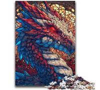 Puzzles for Teenagers Teens 1000pc Puzzle Stained Glass Dragon Stress Reliever Staycation Kill Time with Matching Poster And Trivia Sheet 26x38cm