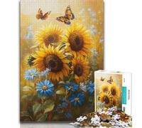 Puzzles for Teenagers Teens 1000pc Puzzle Sunflower Butterfly,Stress Reliever Staycation Kill Time Parent-child Interaction 38x52cm