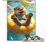 Puzzles for Teenagers Teens 1000pc Puzzle Swimming Otter, Challenging Difficult with Fully Interlocking Randomly Shaped Pieces 26x38cm