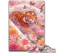 Puzzles for Teenagers Teens 1000pc Puzzle Tiger in The Bathtub Stress Reliever Staycation Kill Time with Matching Poster And Trivia Sheet 26x38cm