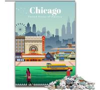 Puzzles for Teenagers Teens 1000pc Puzzle Travel to Chicago,Stress Reliever Staycation Kill Time Parent-child Interaction 38x26cm