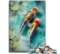 Puzzles for Teenagers Teens 1000pc Puzzle Watercolor Koi Stress Reliever Staycation Kill Time with Matching Poster And Trivia Sheet 50x75cm