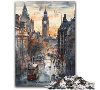 Puzzles for Teenagers Teens 1000pc Puzzle Watercolor London Big Ben Staycation Kill Time with Fully Interlocking Randomly Shaped Pieces 26x38cm