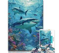 Puzzles for Teenagers Undersea Shark Jigsaw Puzzles for Adults,Educational Games Home Decoration Deal As Gifts for The Whole Family 26x38cm
