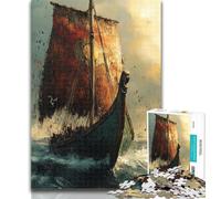 Puzzles for Teenagers Viking Drakkar Boat 1000 Piece Jigsaw Puzzles for Teenagers,Challenging Game for The Whole for Women, Gifts for Men 26x38cm