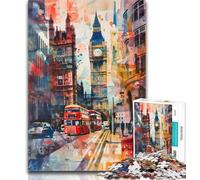 Puzzles for Teenagers Watercolor London Big Ben 1000 Piece Jigsaw Puzzles for Teenagers,Fully Interlocking & Randomly Shaped Pieces 50x75cm