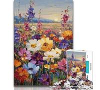 Puzzles for Teenagers Wildflowers Oil Painting 1000 Piece Jigsaw Puzzles for Teenagers,Toys Educational Games Stress Relieving Wall Decoration 26x38cm