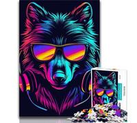 Puzzles for Teenagers Wolf with Headphones Puzzles 1000 Pieces for Adults,Challenging Game Toys for Is Ideal As A Gift for The Whole Family (26x38cm)
